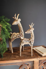 Wooden Reindeer Figurine Set in Driftwood Style for Rustic Decor 18.5" Tall by Kalalou