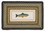 Earth Rugs Oblong Patch Rug – Hand-Stenciled Fish Design, 20"x30", Braided Natural Jute Accent Mat
