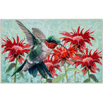 Olivia's Home Hummingbird in Scarlet Blossoms Doormat – Elegant Indoor Accent Mat, 22" x 32", Botanical Design, Soft Rectangle Mat
