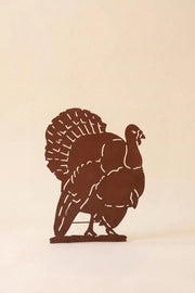 Rustic Iron Turkey Sculptural Accent With Foldable Easel Back 24