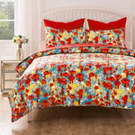 Bright Botanical Quilt – Red Poppies Twin Size Bedspread
