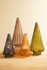 Set of 4 Pressed Glass Christmas Trees With Jewel Tone Colors 14.5