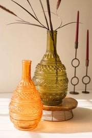 Set of 2 Pressed Glass Vases With Vibrant Jewel Tone Colors 17.5