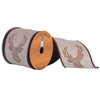 Vickerman Q174236 Natural Tan Ribbon With Emberoidered Brown Reindeer And Brown Edge