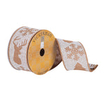 Vickerman Q180263 2.5" X 10 Yards Tan White Deer Tree Snowflake Christmas Ribbon