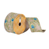 Vickerman Q180320 2.5" X 10 Yard Green Blue And Gold Glitter Peacock Feather Christmas Ribbon