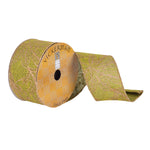 Vickerman Q180380 2.5" X 10 Yards Green Dupion Gold Leaves Christmas Ribbon