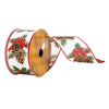 Vickerman Q214643 2.5" X 10 Yards White Pinecone And Red Bow Ribbon