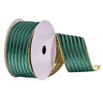 Vickerman Q214697 2.5" X 10 Yards Green Stripe Gold Back Ribbon