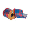 Vickerman Q224118 4" X 10 Yards Blue/Red Plaid Wired Edge Christmas Ribbon.