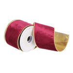 Vickerman Q226796 4" X 10 Yards Burgundy/Gold Velvet Wired Edge Christmas Ribbon.