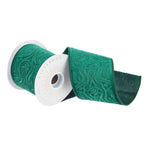 Vickerman Q227316 4" X 5 Yards Teal Green Embroidery Wired Edge Christmas Ribbon.