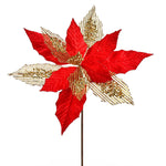 Vickerman QG190103 13" X 23" Red Poinsettia Mesh Glitter Artificial Christmas Spray. Includes 6 Sprays Per Pack.