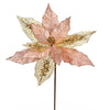 Vickerman QG190158 13" X 23" Rose Gold Poinsettia Mesh Glitter Artificial Christmas Spray. Includes 6 Sprays Per Pack.