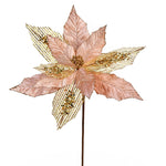 Vickerman QG190158 13" X 23" Rose Gold Poinsettia Mesh Glitter Artificial Christmas Spray. Includes 6 Sprays Per Pack.