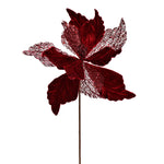 Vickerman QG190865 12" X 20" Burgundy Velvet Poinsettia Mesh Artificial Christmas Spray. Includes 6 Sprays Per Pack.