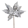 Vickerman QG191107 13" X 22" Silver Poinsettia Sequin Artificial Christmas Spray. Includes 6 Sprays Per Pack.