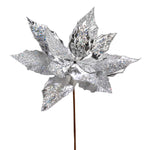 Vickerman QG191107 13" X 22" Silver Poinsettia Sequin Artificial Christmas Spray. Includes 6 Sprays Per Pack.