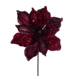 Vickerman QG211005 15" Artificial Burgundy Deluxe Magnolia Christmas Stem 8" Flower 6 Per Bag