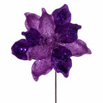 Vickerman QG211006 15" Artificial Purple Deluxe Magnolia Christmas Stem8" Flower  6 Per Bag