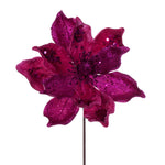 Vickerman QG211009 15" Artificial Cerise Deluxe Magnolia Christmas Stem 8" Flower 6 Per Bag