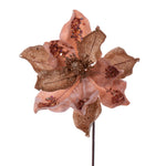 Vickerman QG211058 15" Artificial Rose Gold Deluxe Magnolia Christmas Stem 8" Flower 6 Per Bag