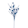 Vickerman QG220802 33" Blue Ball And Coin Glitter Twig Spray 6 Per Bag.