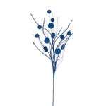 Vickerman QG220802 33" Blue Ball And Coin Glitter Twig Spray 6 Per Bag.