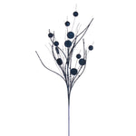 Vickerman QG220831 33" Midnight Blue Ball And Coin Glitter Twig Spray 6 Per Bag.