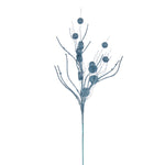 Vickerman QG220832 33" Baby Blue Ball And Coin Glitter Twig Spray 6 Per Bag.