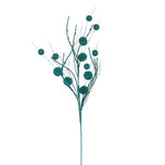 Vickerman QG220842 33" Teal Ball And Coin Glitter Twig Spray 6 Per Bag.