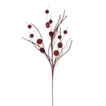 Vickerman QG220865 33" Burgundy Ball And Coin Glitter Twig Spray 6 Per Bag.