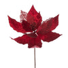 Vickerman QG227903 11" Red Velvet And Glitter Mesh Poinsettia Flower On Stem 6 Per Bag.