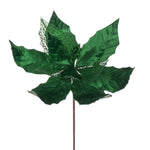 Vickerman QG227904 11" Green Velvet And Glitter Mesh Poinsettia Flower On Stem 6 Per Bag.