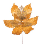 Vickerman QG227908 11" Gold Velvet And Glitter Mesh Poinsettia Flower On Stem 6 Per Bag.