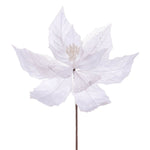 Vickerman QG227911 11" White Velvet And Glitter Mesh Poinsettia Flower On Stem 6 Per Bag.