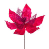 Vickerman QG227913 11" Hot Pink Velvet And Glitter Mesh Poinsettia Flower On Stem 6 Per Bag.