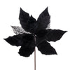 Vickerman QG227917 11" Black Velvet And Glitter Mesh Poinsettia Flower On Stem 6 Per Bag.