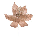 Vickerman QG227938 11" Champagne Velvet And Glitter Mesh Poinsettia Flower On Stem 6 Per Bag.