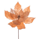 Vickerman QG227958 11" Rose Gold Velvet And Glitter Mesh Poinsettia Flower On Stem 6 Per Bag.