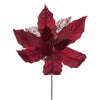 Vickerman QG227965 11" Burgundy Velvet And Glitter Mesh Poinsettia Flower On Stem 6 Per Bag.