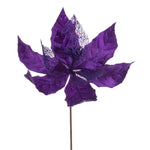 Vickerman QG227966 11" Purple Velvet And Glitter Mesh Poinsettia Flower On Stem 6 Per Bag.