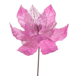 Vickerman QG227979 11" Pink Velvet And Glitter Mesh Poinsettia Flower On Stem 6 Per Bag.