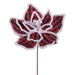 Vickerman QG228110 11" Black And Red Plaid Flower With White Outline On Stem 6 Per Bag.