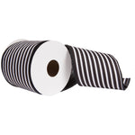 Vickerman QR220953 4" X 10 Yards Black Horizontal Printed Stripe Sheldon Belver Double Ribbon.