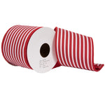 Vickerman QR221149 4" X 10 Yards Red Horizontal Red Stripe Print On Bovet Lining Ribbon.