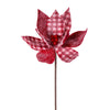 Vickerman RG222103 21" Red And White Frosted Buffalo Check Velvet Poinsettia 2 Per Bag.