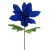 Vickerman RG223102 22" Blue Velvet Glitter Trim Poinsettia Stem 6 Per Bag.