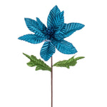 Vickerman RG223112 22" Turquoise Velvet Glitter Trim Poinsettia 6 Per Bag.