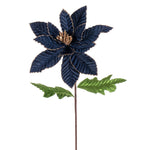 Vickerman RG223131 22" Midnight Blue Velvet Glitter Trim Poinsettia 6 Per Bag.